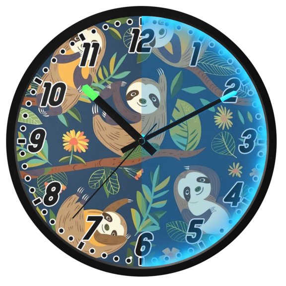 Dailycode Night Light Wall Clock Glow in The Dark 12 inch Battery Operated Silent Luminous Clocks, Sloth on Branch