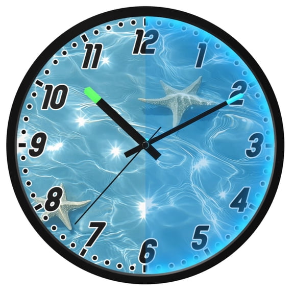 Dailycode Night Light Wall Clock Glow in The Dark 12 inch Battery Operated Silent Luminous Clocks, Starfish on Clear Water