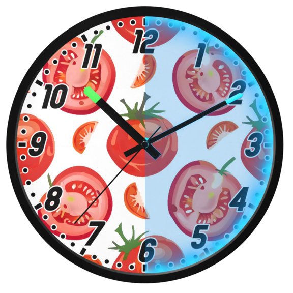 Dailycode Night Light Wall Clock Glow in The Dark 12 inch Battery Operated Silent Luminous Clocks, Tomatoes Slices