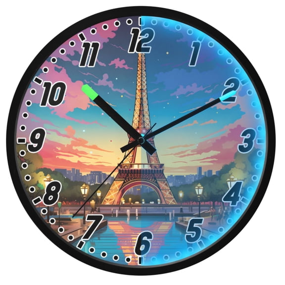 Dailycode Night Light Wall Clock Glow in The Dark 12 inch Battery Operated Silent Luminous Clocks, Tower and River