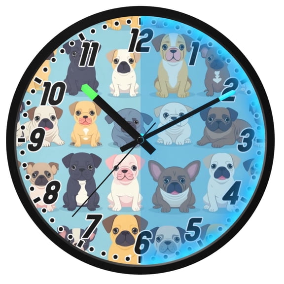 Dailycode Night Light Wall Clock Glow in The Dark 12 inch Battery Operated Silent Luminous Clocks, Various Cartoon Dogs