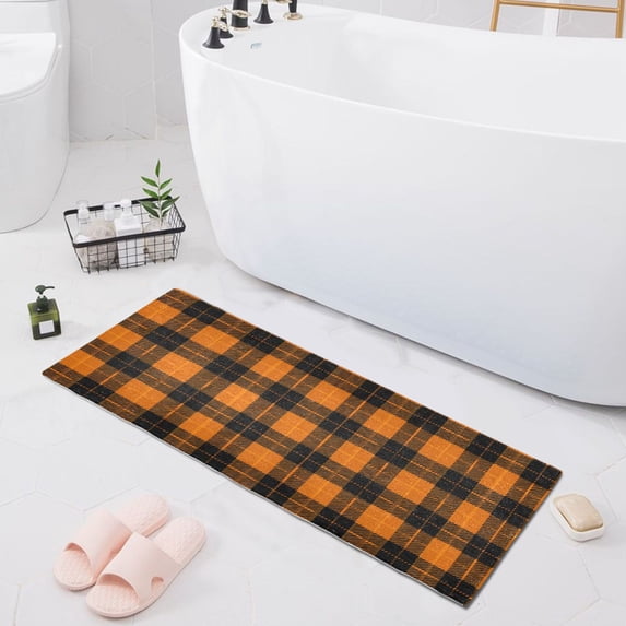Dailycode Orange Black Scottish Tartan Bathroom Rugs Non Slip Absorbent Soft Plush Quick Dry Bath Mat, 39"x20"