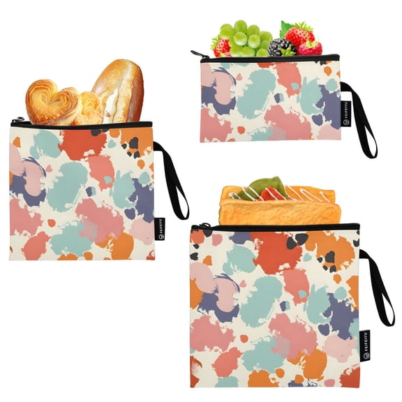 Dailycode Reusable Ziploc Bags Leakproof Sandwich Snack Freezer Bags Abstract Splashes Paint 3 pack