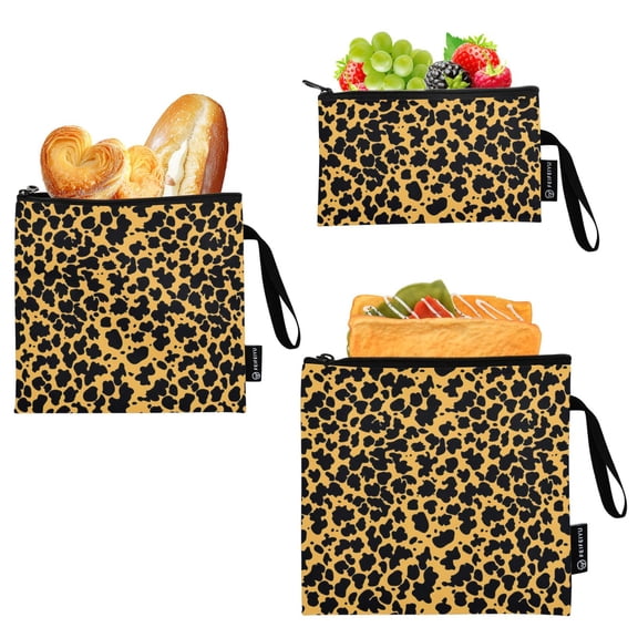 Dailycode Reusable Ziploc Bags Leakproof Sandwich Snack Freezer Bags Black Leopard Print 3 pack