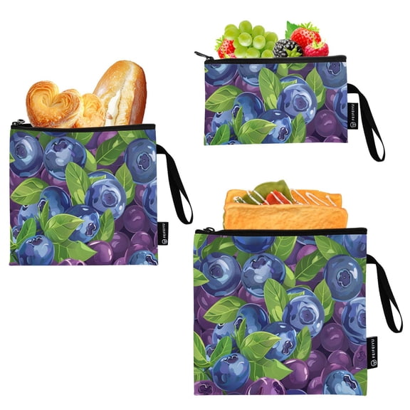 Dailycode Reusable Ziploc Bags Leakproof Sandwich Snack Freezer Bags Blueberries Berry 3 pack