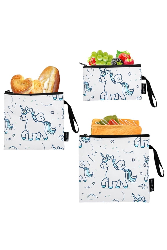 Reusable Ziploc Bags Leakproof Sandwich Snack Freezer Bags Cartoon Line Unicorn 3 pack