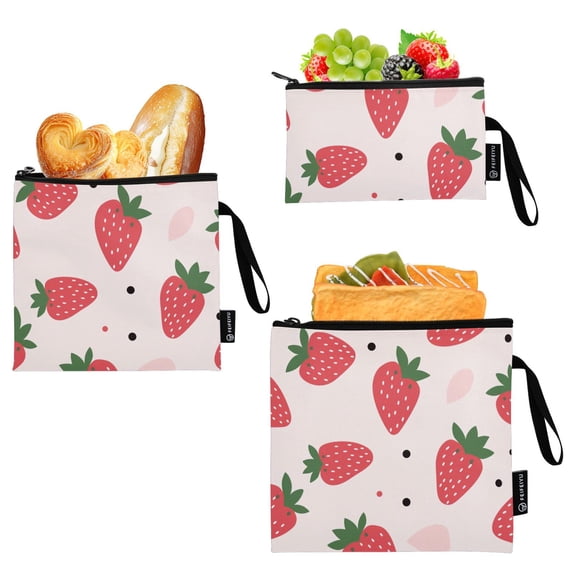 Dailycode Reusable Ziploc Bags Leakproof Sandwich Snack Freezer Bags Cartoon Strawberry 3 pack