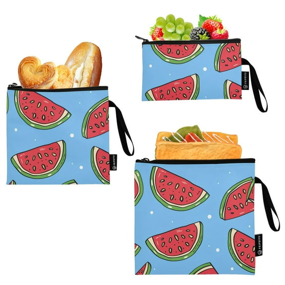 Dailycode Reusable Ziploc Bags Leakproof Sandwich Snack Freezer Bags Cartoon Watermelon Slice 3 pack