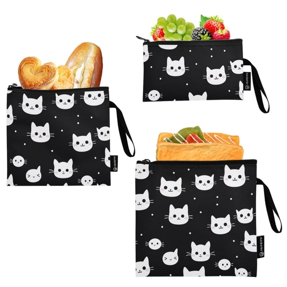 Dailycode Reusable Ziploc Bags Leakproof Sandwich Snack Freezer Bags Cat Glad Face 3 pack