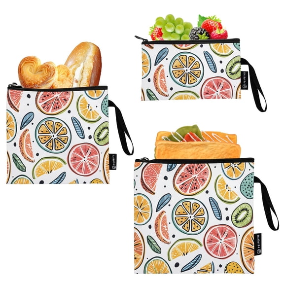 Dailycode Reusable Ziploc Bags Leakproof Sandwich Snack Freezer Bags Colorful Hand-drawn Oranges 3 pack