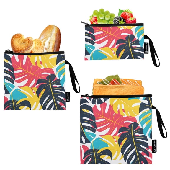 Dailycode Reusable Ziploc Bags Leakproof Sandwich Snack Freezer Bags Colorful Palm Leaf 3 pack