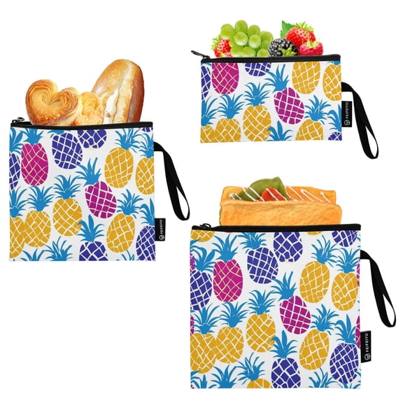 Dailycode Reusable Ziploc Bags Leakproof Sandwich Snack Freezer Bags Colorful Pineapple Outline 3 pack