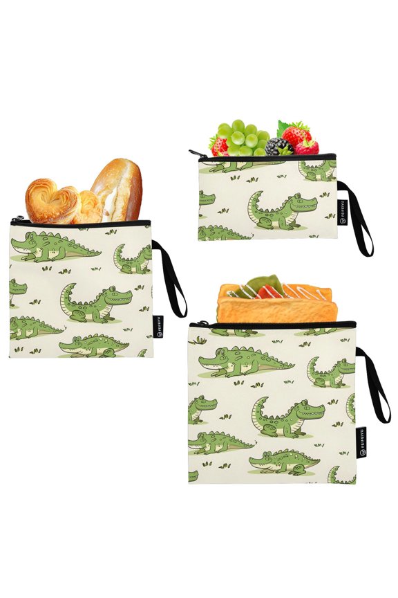 Reusable Ziploc Bags Leakproof Sandwich Snack Freezer Bags Cute Little Crocodile 3 pack