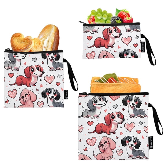 Dailycode Reusable Ziploc Bags Leakproof Sandwich Snack Freezer Bags Dachshund Dogs and Heart 3 pack