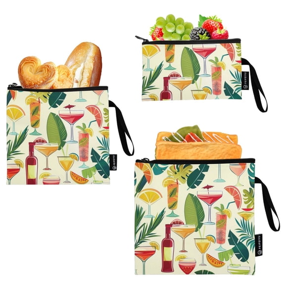 Dailycode Reusable Ziploc Bags Leakproof Sandwich Snack Freezer Bags Drinks Leaf Wineglass 3 pack