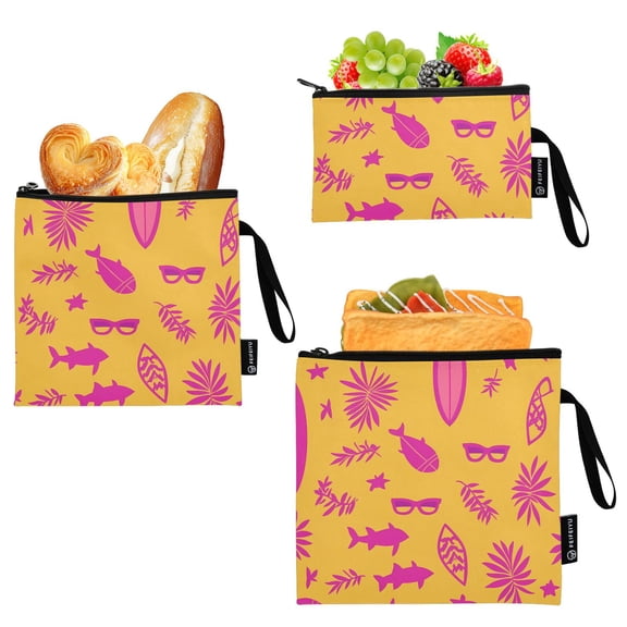 Dailycode Reusable Ziploc Bags Leakproof Sandwich Snack Freezer Bags Fish Sunglasses Leaf Surfboard 3 pack