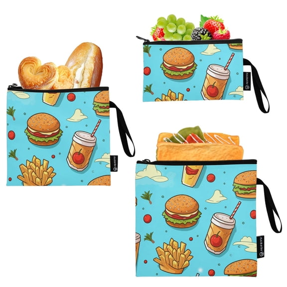 Dailycode Reusable Ziploc Bags Leakproof Sandwich Snack Freezer Bags Hamburg Drink Fries 3 pack