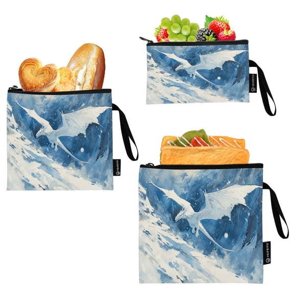 Dailycode Reusable Ziploc Bags Leakproof Sandwich Snack Freezer Bags Ice Dragon Flying 3 pack