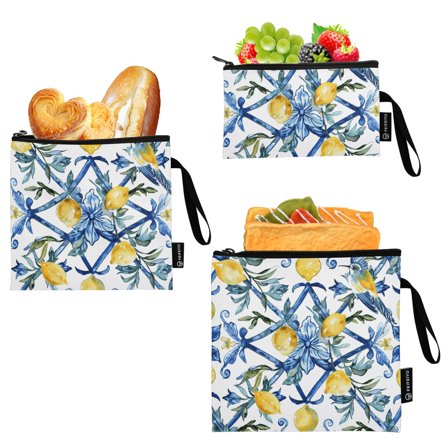 Dailycode Reusable Ziploc Bags Leakproof Sandwich Snack Freezer Bags Lemon and Plant 3 pack
