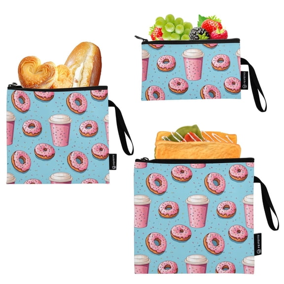 Dailycode Reusable Ziploc Bags Leakproof Sandwich Snack Freezer Bags Macaron Donuts and Drink 3 pack