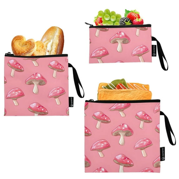 Dailycode Reusable Ziploc Bags Leakproof Sandwich Snack Freezer Bags Mushroom 3 pack