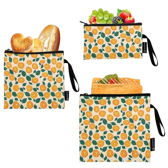Dailycode Reusable Ziploc Bags Leakproof Sandwich Snack Freezer Bags Orange Slice and Leaf 3 pack