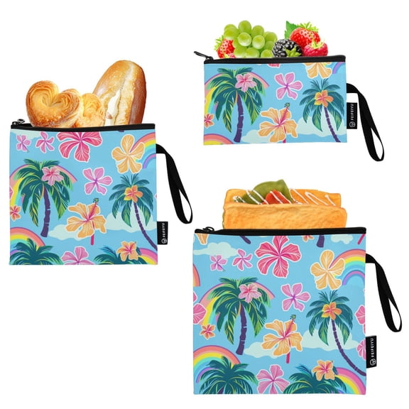 Dailycode Reusable Ziploc Bags Leakproof Sandwich Snack Freezer Bags Palm Tree Flower Rainbow 3 pack