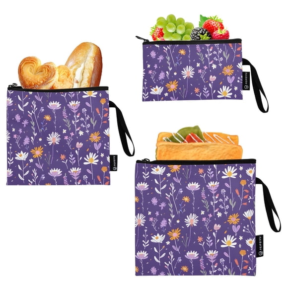 Dailycode Reusable Ziploc Bags Leakproof Sandwich Snack Freezer Bags Pastel Floral Plant 3 pack