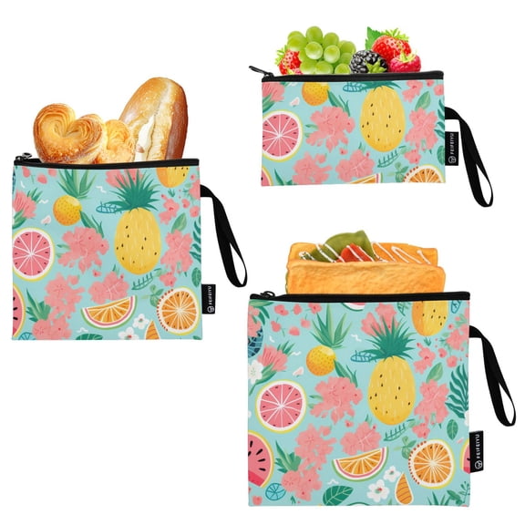 Dailycode Reusable Ziploc Bags Leakproof Sandwich Snack Freezer Bags Pineapple Orange Watermelon 3 pack