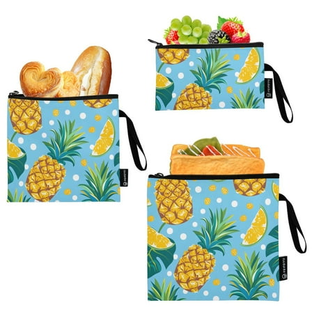Dailycode Reusable Ziploc Bags Leakproof Sandwich Snack Freezer Bags Pineapple and Dots 3 pack