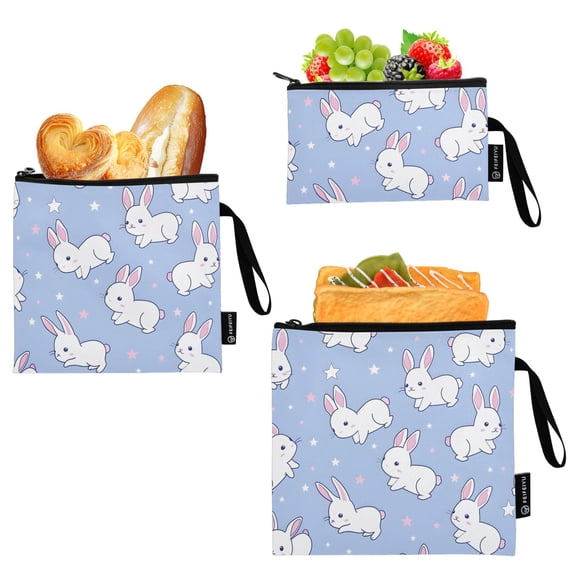 Dailycode Reusable Ziploc Bags Leakproof Sandwich Snack Freezer Bags Rabbit with Heart and Star 3 pack