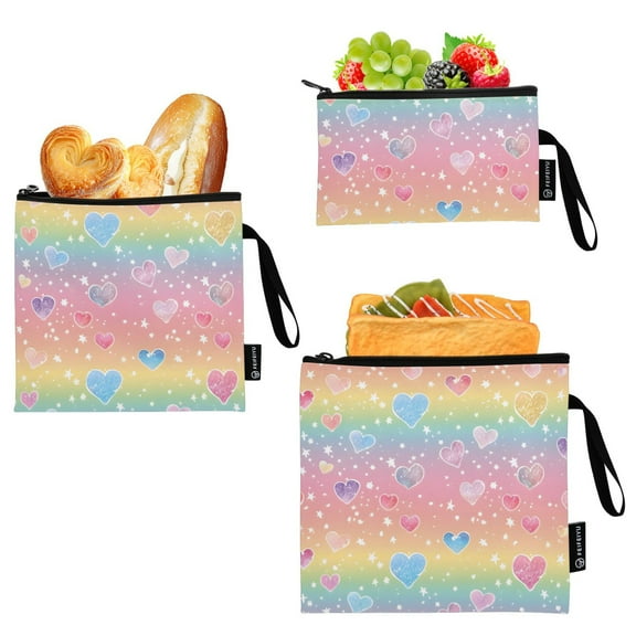 Dailycode Reusable Ziploc Bags Leakproof Sandwich Snack Freezer Bags Rainbow Hearts 3 pack