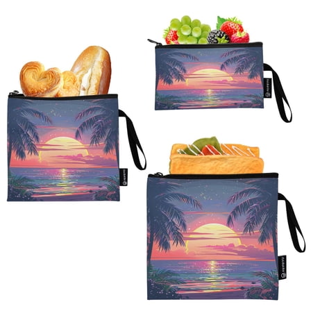 Dailycode Reusable Ziploc Bags Leakproof Sandwich Snack Freezer Bags Sunset 3 pack