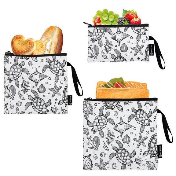 Dailycode Reusable Ziploc Bags Leakproof Sandwich Snack Freezer Bags Turtles Shells Starfish Line 3 pack