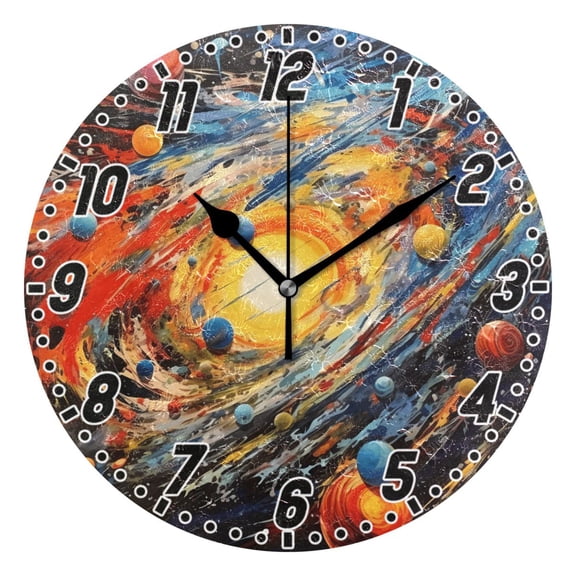 Dailycode Round Wall Clock Battery Operated Silent Non-Ticking Hanging Clock 10" Abstract Solar System