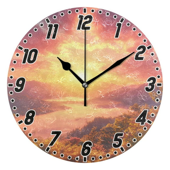 Dailycode Round Wall Clock Battery Operated Silent Non-Ticking Hanging Clock 10" Beautiful Sunrise over Mountains