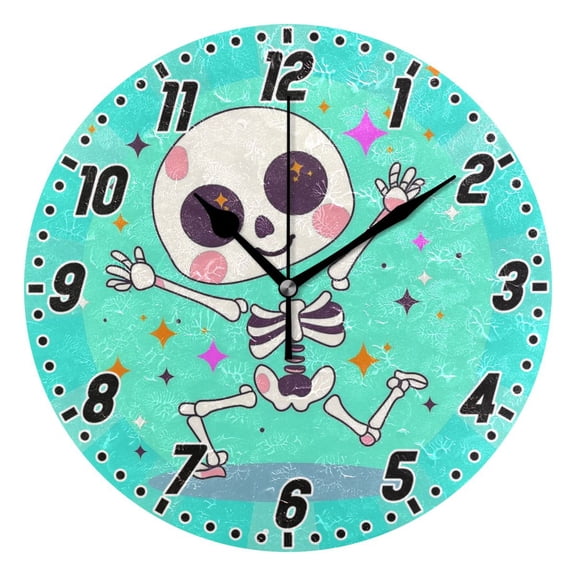Dailycode Round Wall Clock Battery Operated Silent Non-Ticking Hanging Clock 10" Cartoon Skeleton Dancing with Star