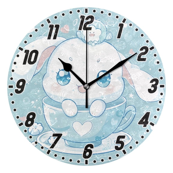 Dailycode Round Wall Clock Battery Operated Silent Non-Ticking Hanging Clock 10" Cute Cinnamoroll Sanrio in Cup