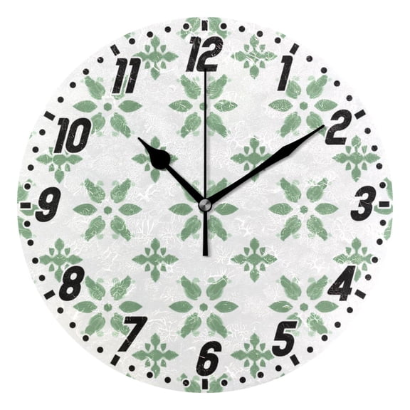 Dailycode Round Wall Clock Battery Operated Silent Non-Ticking Hanging Clock 10" Green Floral Motifs
