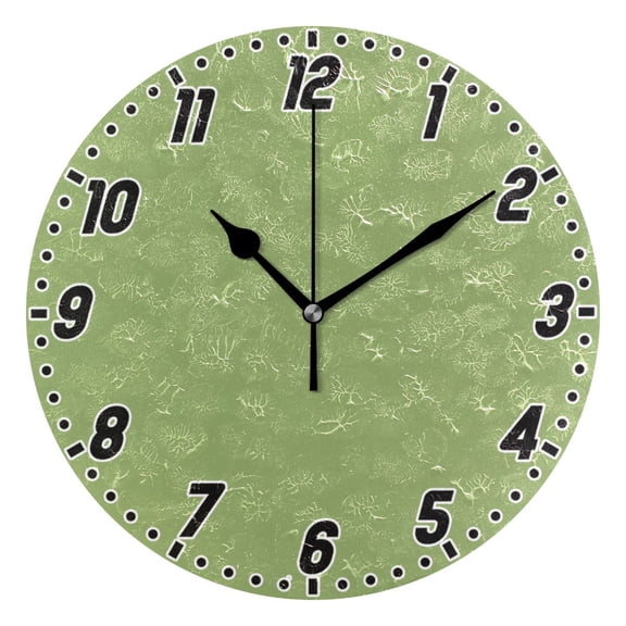 Dailycode Round Wall Clock Battery Operated Silent Non-Ticking Hanging Clock 10" Leaf Green