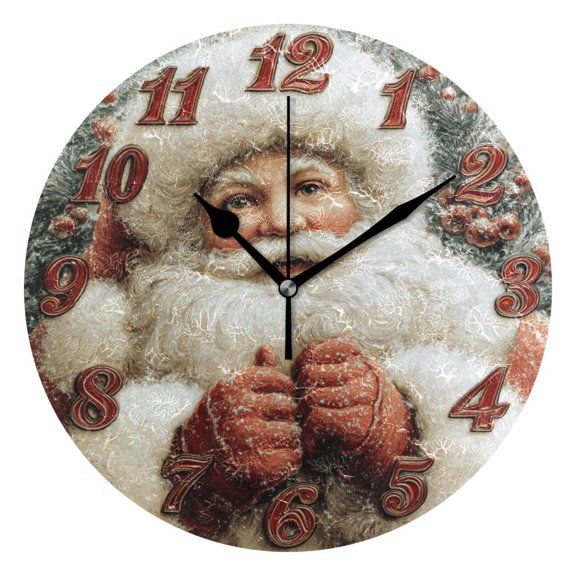 Dailycode Round Wall Clock Battery Operated Silent Non-Ticking Hanging Clock 10" Santa Claus Holding Hands