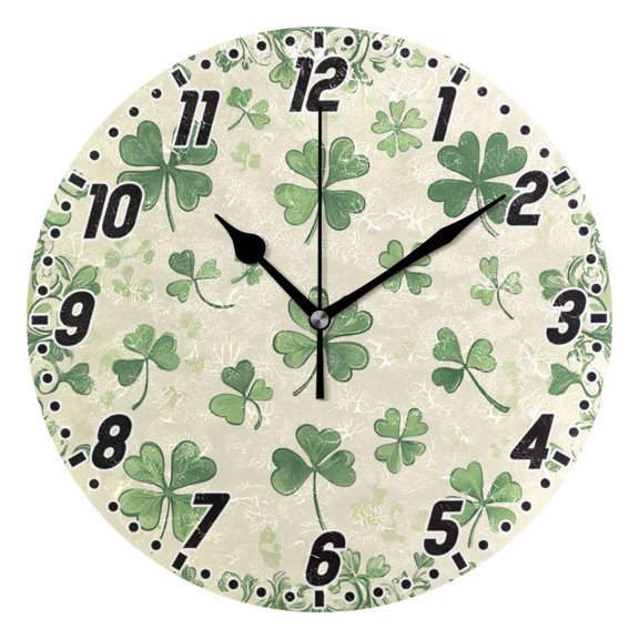 Dailycode Round Wall Clock Battery Operated Silent Non-Ticking Hanging Clock 10" St. Patrick's Day Clover