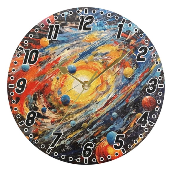 Dailycode Round Wall Clock Battery Operated Silent Non-Ticking Hanging Clock Gold Pointer 10" Abstract Solar System