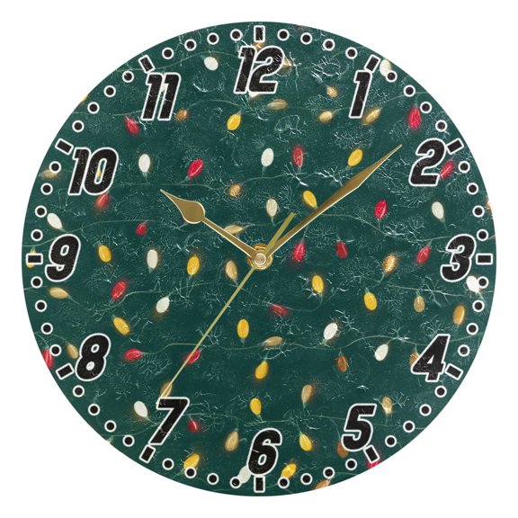 Dailycode Round Wall Clock Battery Operated Silent Non-Ticking Hanging Clock Gold Pointer 10" Christmas String Lights