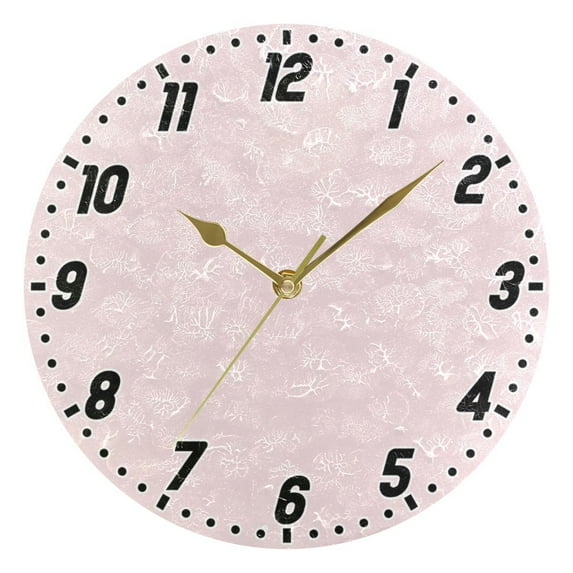 Dailycode Round Wall Clock Battery Operated Silent Non-Ticking Hanging Clock Gold Pointer 10" Light Pink