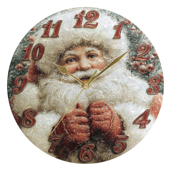 Dailycode Round Wall Clock Battery Operated Silent Non-Ticking Hanging Clock Gold Pointer 10" Santa Claus Holding Hands