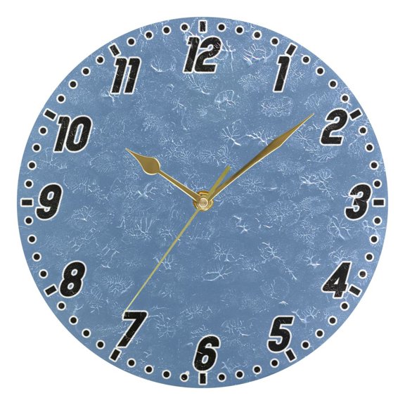 Dailycode Round Wall Clock Battery Operated Silent Non-Ticking Hanging Clock Gold Pointer 10" Sea Blue