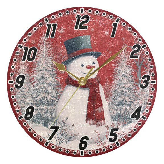 Dailycode Round Wall Clock Battery Operated Silent Non-Ticking Hanging Clock Gold Pointer 10" Snowman and Winter Trees
