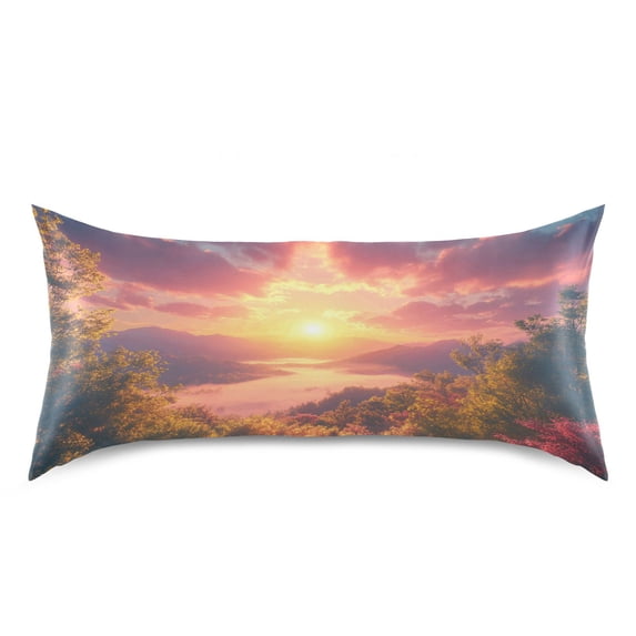 Dailycode Satin Pillow Case King Silk Pillow Cover for Hair and Skin Envelope Closure Beautiful Sunrise over Mountains 20"x40"