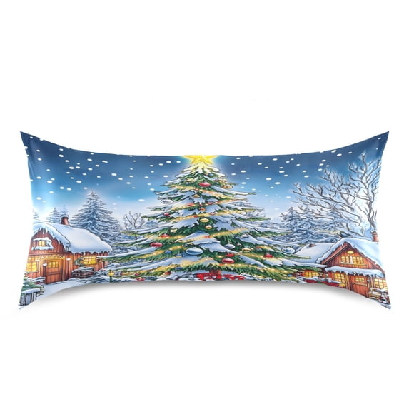 Dailycode Satin Pillow Case King Silk Pillow Cover for Hair and Skin Envelope Closure Christmas Tree House Snow 20"x40"